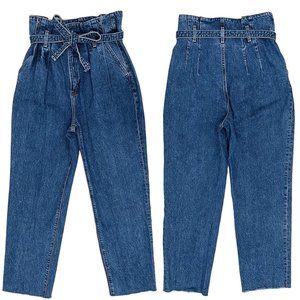 Abercrombie & Fitch Mom Jean Ultra High-Rise Med/Dark Wash Paper Bag Waist Tie